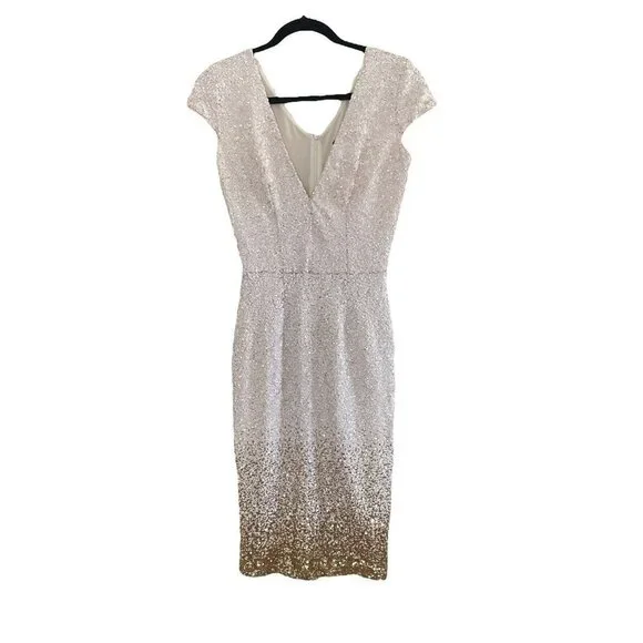 Dress the Population Size XS Cece Gold Ombre Sequin Midi Dress Wedding - Picture 6 of 12
